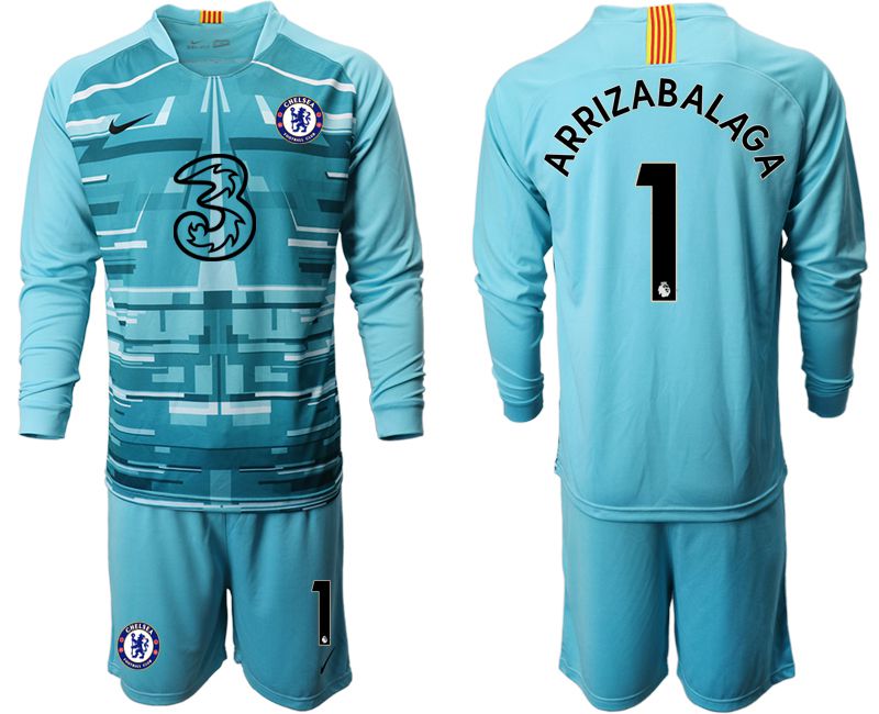 Men 2020-2021 club Chelsea lake blue long sleeve goalkeeper #1 Soccer Jerseys->chelsea jersey->Soccer Club Jersey